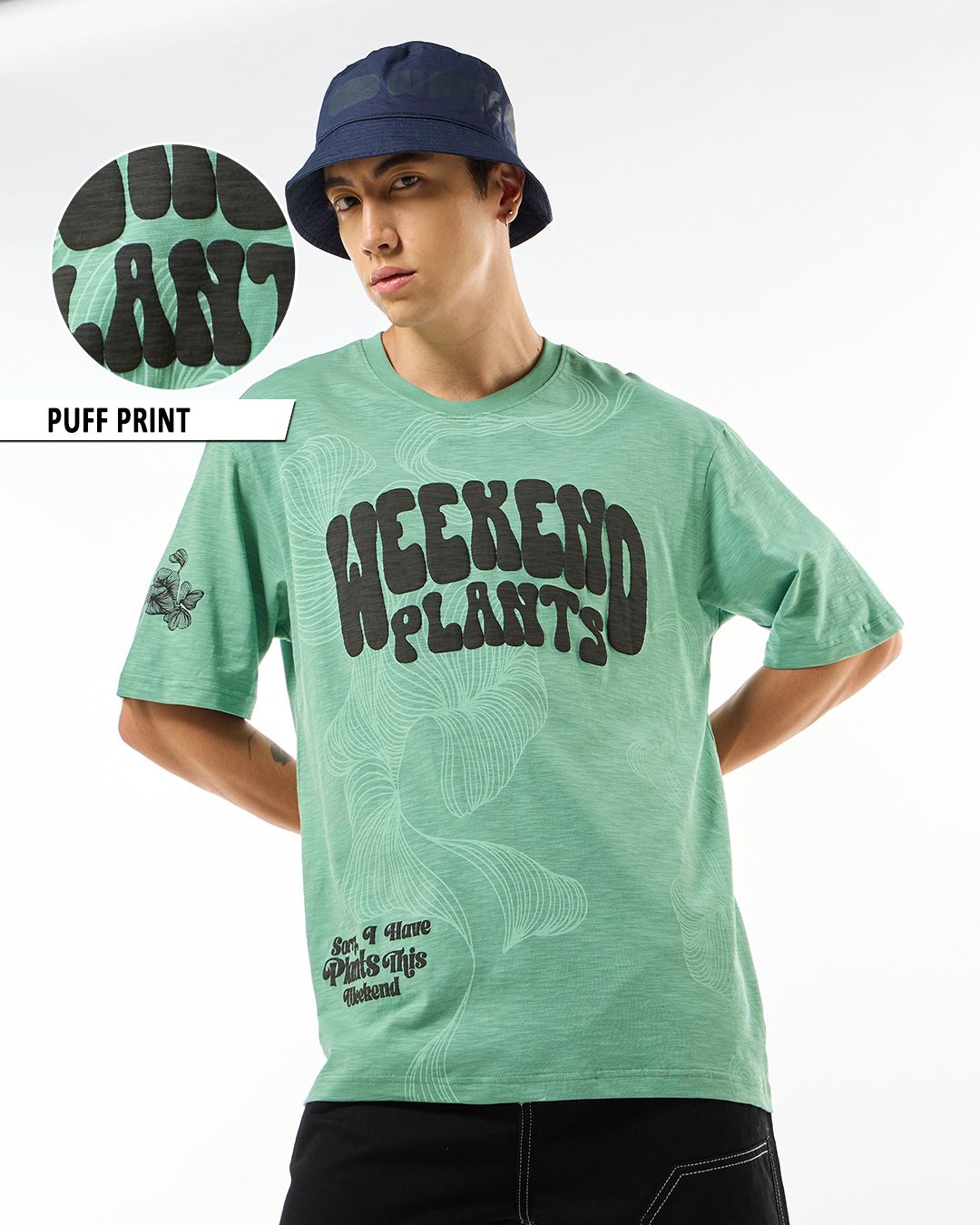 Men's Granite Green Weekend plants Graphic Printed Oversized T-shirt 1