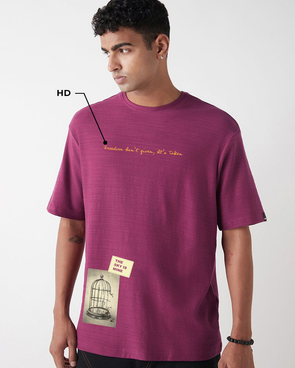 Men's Purple Born Free Graphic Printed Oversized T-shirt 1