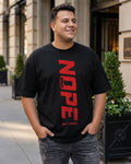 Men's Jet Black Nope Bruh Typography Oversized Plus Size T-shirt