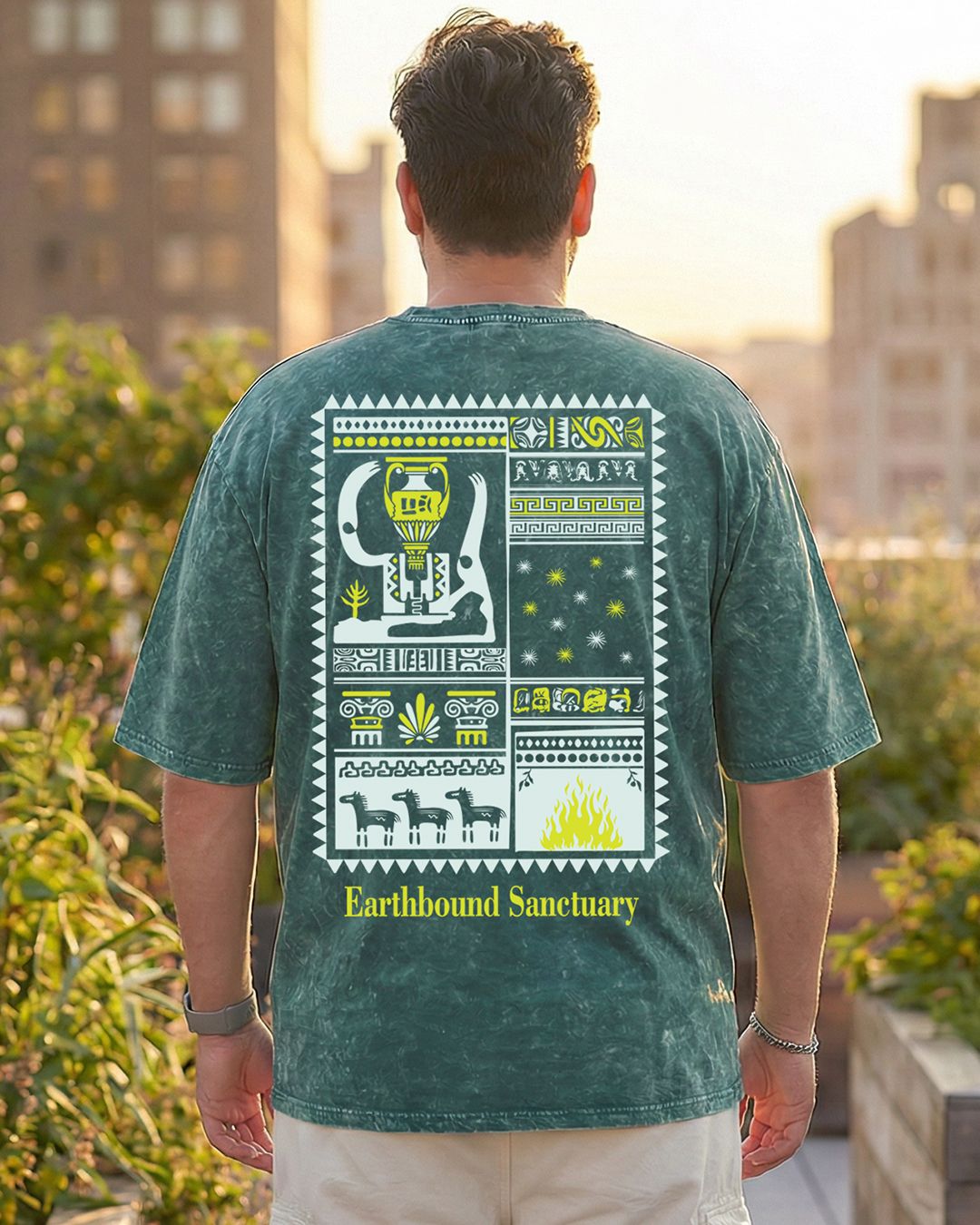 Men's Dark Sea Green Sanctuary Graphic Printed Oversized Plus Size T-shirt