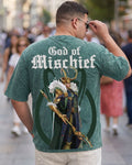 Men's Dark Sea Green Loki Graphic Printed Oversized Plus Size Acid Wash T-shirt