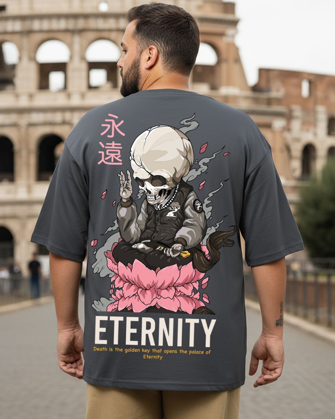 Men's Dark Shadow Grey Eternity Graphic Printed Oversized Plus Size T-shirt