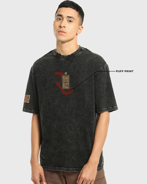 Men's Black Freedom Sounds Graphic Printed Oversized Acid Wash T-shirt