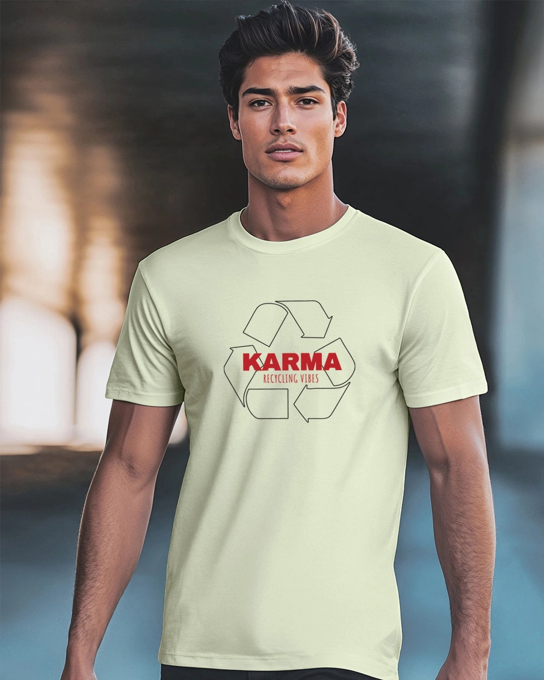 Men's Fog Green Karma Graphic Printed T-shirt 2