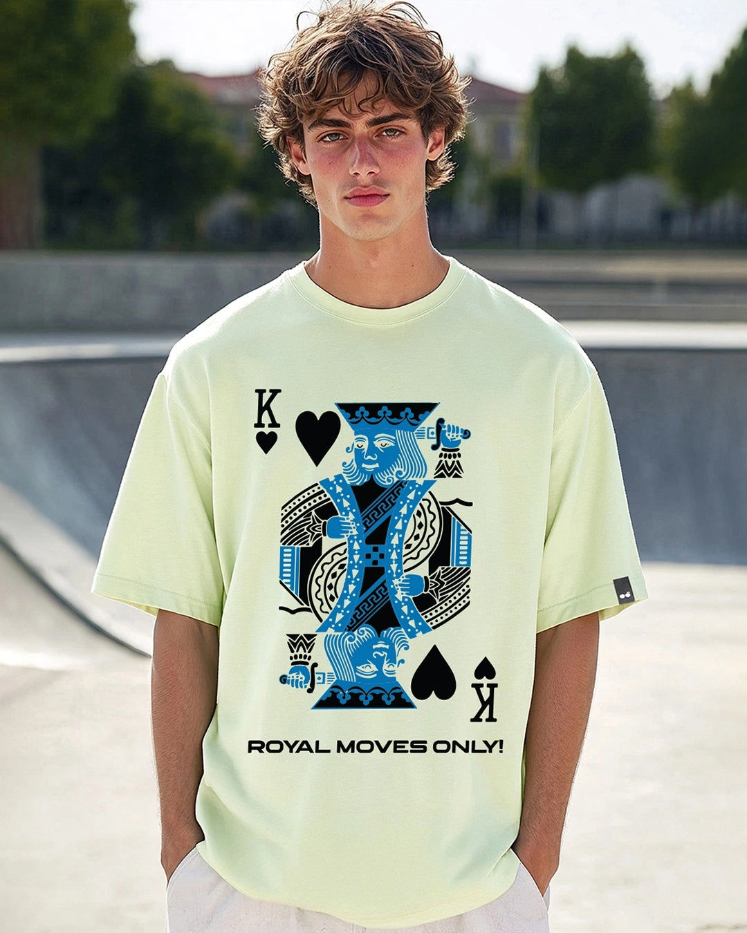 Men's Fog Green Royal Moves Graphic Printed Oversized T-shirt