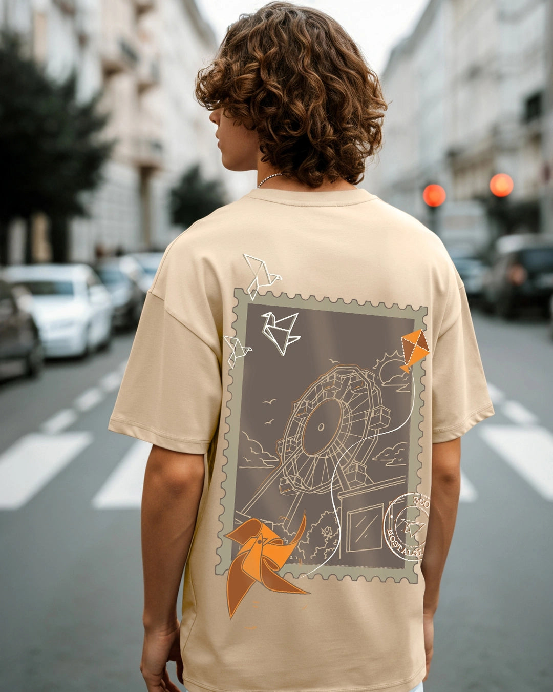 Men's Ginger Root Brown 360 Nostalgia Graphic Printed Oversized T-shirt