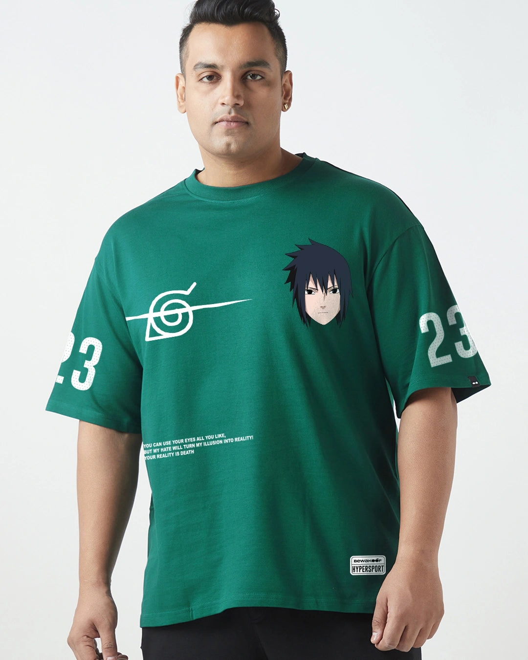 Men's Green Sasuke Graphic Printed Oversized Plus Size T-shirt