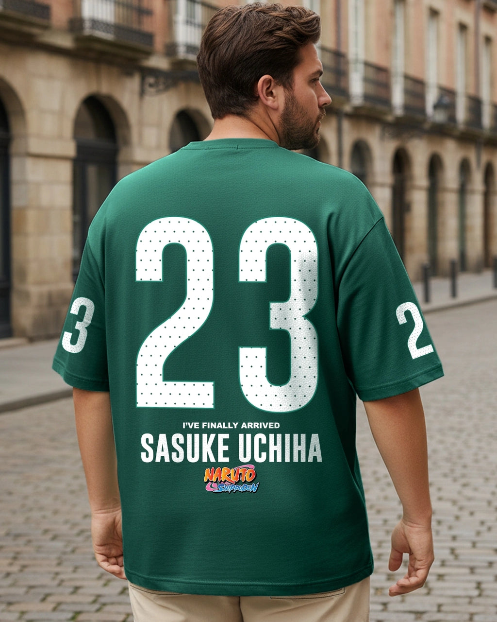 Men's Green Sasuke Graphic Printed Oversized Plus Size T-shirt