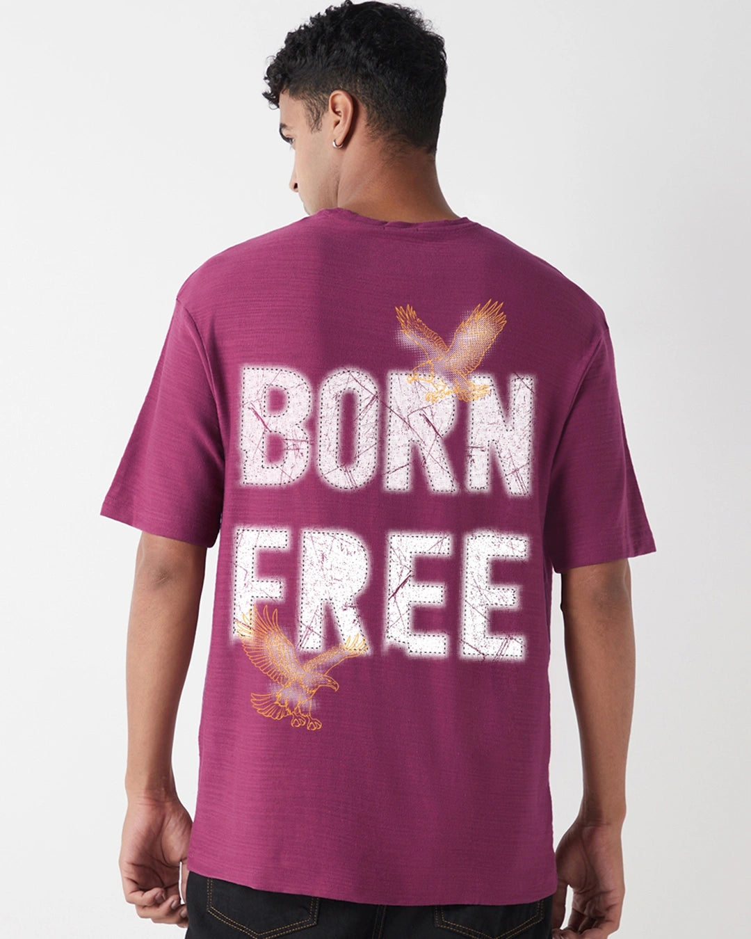 Men's Purple Born Free Graphic Printed Oversized T-shirt 1