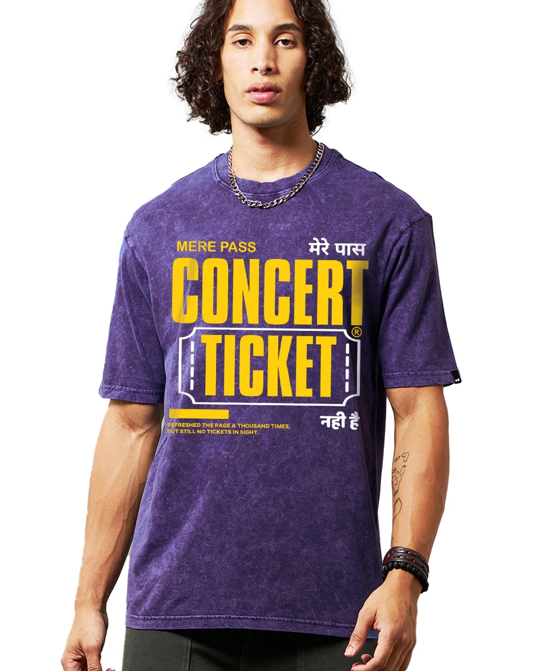 Men's Skipper Blue Concert Typography Oversized Acid Wash T-shirt 1
