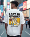 Men's White Lost in Nowhere Graphic Printed Oversized T-shirt